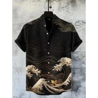 ราคา เสื้อเชิ้ตแขนสั้นสีดำ พิมพ์ลายศิลปะอุกิโยะญี่ปุ่น เหมาะสำหรับวันหยุดหรือฤดูร้อน (57651088140)