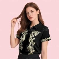 ราคา เสื้อโปโลแขนสั้นลายดอกไม้สีทองสำหรับผู้หญิง ดีไซน์วินเทจใหม่ สง่างามและต้องมีในตู้เสื้อผ้า (55251589521)