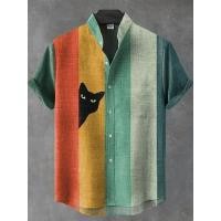 ราคา เสื้อแขนสั้นไซส์ใหญ่สำหรับผู้ชาย สไตล์วินเทจสีดำลายแมวสวยงาม ในสไตล์ฮาราจูกุ (49951108297)