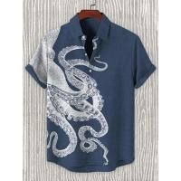 ราคา เสื้อแขนสั้น Octopus Vintage ผู้ชาย ดีไซน์กราฟิกศิลปะแบบวินเทจ พร้อมลายพิมพ์ผสม retro เหมาะสำหรับฤดูร้อน (44501098869)