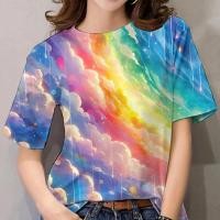 ราคา ใหม่ที่มีสีสันของผู้หญิง3D สายรุ้งพิมพ์เสื้อยืดสไตล์เสื้อผ้าสบายๆและสะดวกสบายขนาดบวก O COLLAR เสื้อยืด (29535001058)