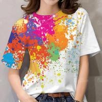 ราคา เสื้อยืดผู้หญิงพิมพ์ลายสายรุ้งสีสันสดใสพร้อมแขนสั้นสําหรับผู้หญิง ขนาดใหญ่เกินไป ที สําหรับผู้หญิง 31 (28732123556)