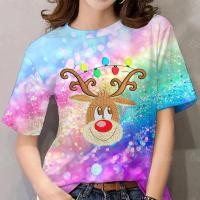ราคา เสื้อยืดคริสต์มาสสีแดงลายสายรุ้ง พริ้นเตอรูปแบบเต็ม เหมาะสำหรับเทศกาลแห่งความสุข (47701415699)