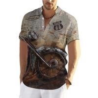 ราคา 2023ใหม่วินเทจ เสื้อโปโลแฟชั่นฤดูร้อนแขนสั้นปุ่มขึ้นด้านบน รถจักรยานยนต์3ง พิมพ์รถจักรยานยนต์ผู้ชายผ้าลินินเสื้อยืดเสื้อผ้ (42674304393)