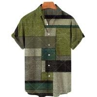 ราคา เสื้อเชิ้ตแขนสั้นผู้ชาย สไตล์Vintage พิมพ์ลายสก๊อต 3D ออกแบบ fold over collar เหมาะสำหรับ partyและชายหาด (41326833813)