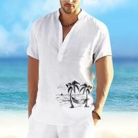 ราคา เสื้อลินินแขนสั้นลายกราฟิกทีมะพร้าว เหมาะสำหรับฤดูร้อน สไตล์ผู้ชายแบบเฮนรี่ (24097469385)