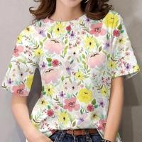 ราคา เสื้อยืดลายดอกไม้สไตล์เกาหลีแขนสั้นคอกลมสำหรับฤดูร้อน ทรงหลวม สไตล์แฟชั่น (44269655777)