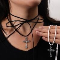 ราคา สร้อยคอจี้ไม้กางเขน เชือกหนังยาวปรับได้ สีดำและขาว เครื่องประดับแฟชั่นสำหรับของขวัญ (43275785709)