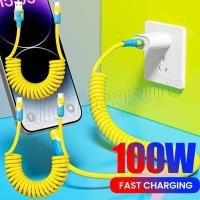 ราคา สายเคเบิลข้อมูลสปริง Type C คู่ หดได้ ดัดต้านทาน สาย USB ถึง Type C สายชาร์จเร็ว 100W 6A การถ่ายโอนข้อมูลความเร็วสูง อุปกรณ์เสริมแล็ปท็อปโทรศัพท์ (41824598997)