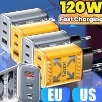 ราคา หัวชาร์จเร็ว อะแดปเตอร์ชาร์จด่วนแบบพกพา USB Fast Charger ปลั๊ก US EU เข้ากันได้กับ iPhone และ Android เครื่องชาร์จสายเคเบิล PD คู่ 120W (43675244484)