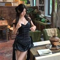 ราคา ชุดเดรสลายสก๊อตสไตล์เกาหลีสำหรับผู้หญิง เดรสเข้ารูปลooks flattering (57052017445)