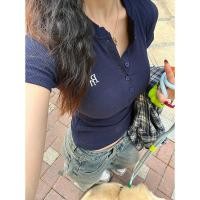 ราคา เสื้อยืดคอวีผู้หญิงสไตล์เกาหลีย้อนยุค สลิมฟิต แขนสั้น (41368508666)