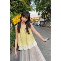 ราคา เสื้อกล้ามสีบล็อกสําหรับผู้หญิงสไตล์เกาหลีเสื้อกล้ามสั้นบางและหลวม (43557143494)