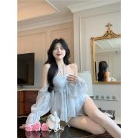 ราคา เสื้อผู้หญิงลายดอกไม้ สไตล์เกาหลี เอวหยิก สายคล้องคอดีไซน์สวยงาม (40069207673)