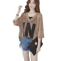 ราคา เสื้อยืดผู้หญิงสไตล์เกาหลี ทรงหลวม พิมพ์ลายเก๋ คอวี (40318504045)