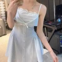 ราคา ชุดเดรสลายทางสำหรับผู้หญิง ดีไซน์เอวพิเศษ จากผ้าลูกไม้สไตล์เกาหลี (52702003743)