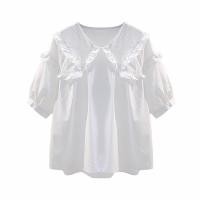 ราคา เสื้อเชิ้ตผู้หญิงสีทึบสไตล์เกาหลีหลวมนัวเนียเสื้อแขนสั้น (44200520423)