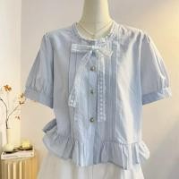 ราคา เสื้อลูกไม้สำหรับสตรี สไตล์เกาหลี คอป้อมแขนพอง (42165401873)