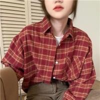 ราคา เสื้อลายสก๊อตผู้หญิงสไตล์เกาหลีย้อนยุคขนาดบวกเสื้อเชิ้ตแขนยาวหลวม (27314740415)