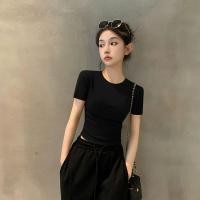 ราคา เสื้อยืดคอกลมสไตล์เกาหลีสำหรับผู้หญิง แบบบาง และเป็นเสื้อครอป (28641389435)