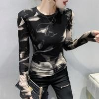 ราคา เสื้อยืดพิมพ์ลายมัดย้อมผู้หญิงสไตล์เกาหลีสลิมฟิตตาข่ายแขนยาวเสื้อยืด (25085082158)