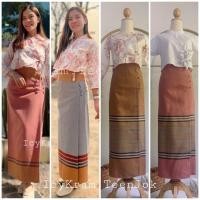 ราคา ผ้าซิ่นฝ้ายทอมือแบบป้ายสำเร็จอัดกาวติดตะขอกระดุม ผ้าถุงสำเร็จอัดกาว สีชา (23455148336)