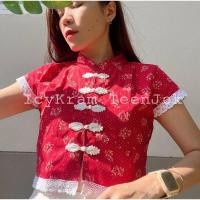 ราคา เสื้อผ้าคอตตอนพิมพ์ลาย แต่งลูกไม้กระดุมจีน (22480058200)