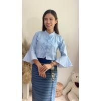 ราคา เสื้อกาสะลองผ้าคอตตอนพิมพ์ลายแขนกระดิ่ง (22380053934)