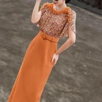 ราคา ชีฟองแขนสั้นสีส้มสำหรับผู้หญิง ดีไซน์สง่า มีลายพิมพ์ดอกไม้ เหมาะสำหรับใส่ทำงานและวันหยุดในฤดูร้อน (57850640396)