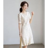 ราคา ชุดกระโปรงลูกไม้แขนสั้นสำหรับผู้หญิง แบบหางปลา คอวี สวยงามและเหมาะสมในฤดูร้อน (43020687574)