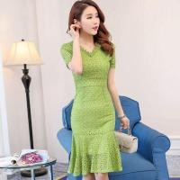 ราคา ชุดลูกไม้แขนสั้นหางปลานุ่มบาง สไตล์สง่างามสำหรับฤดูร้อน (42719150511)