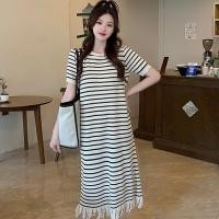 ราคา ชุดเดรสทรงหลวมสไตล์เกาหลี ลายทางแขนสั้น สำหรับฤดูร้อนของผู้หญิง (24146683472)