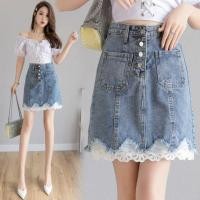 ราคา กระโปรงยีนสั้น เอวสูง ทรงเอ แต่งลูกไม้ พลัสไซซ์ แฟชั่นฤดูร้อน สําหรับสตรี ไซซ์ S 3XL (12375847930)
