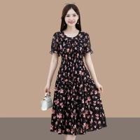 ราคา ชุดเดรสลายดอกไม้สำหรับผู้หญิง แขนสั้น อายยางยืด ชีฟอง midi length (43657015167)