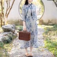 ราคา ชุดเดรสกี่เพ้าลายดอกไม้ย้อนยุคจากผ้าฝ้ายลินิน ดีไซน์แขนสั้น สไตล์ฟริลลิ่งสำหรับท่านผู้หญิง (41465133879)