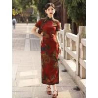 ราคา Elegant Floral Long Cheongsam Dress ฤดูร้อนแขนสั้น Slim Wrap ผู้หญิงแยกชุด (27858541025)