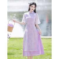 ราคา ชุดย้อนยุคแขนสั้นสีม่วง chiffon สำหรับวันพิเศษและประจำวัน (24196894282)