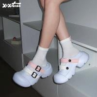 ราคา XIXITIAO รองเท้าแตะสุภาพสตรี สไตล์เกาหลี สีหัวเข็มขัดคู่หนา Soled เพิ่มความสูง ฤดูร้อนกลางแจ้ง (40853714762)