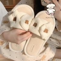 ราคา Xixtiao Ladies Home Four Seasons Universal รองเท้าแตะผ้าลินินนุ่มสบายรองเท้าแตะหมีการ์ตูน (27974597808)