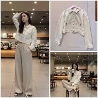 ราคา เสื้อยีนส์แขนยาวฟอกสีครีมน่ารักๆกระดุมหน้าสีทองเม็ดใหญ่ชายปักดอกไม้สวยๆ (49900073692)