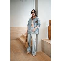 ราคา เสื้อเชิ้ตยีนส์กระเป๋าอกปกหนัง (57850054682)