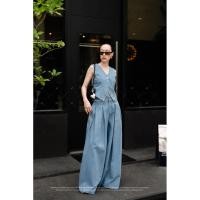 ราคา Set ครอปยีนส์แขนกุดหน้า กางเกงยีนส์จับจีบหน้า (55750059099)