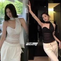 ราคา เสื้อเกาะอกลายจุดซีทรูช่วงตัวเป็นสม็อคเก็บทรง ช่วงอกต่อผ้าพันคอสไตล์โคเรีย (52700705568)