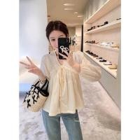 ราคา V neck Lace Blouse เสื้อแขนยาวแต่งลูกไม้ช่วงอก เชือกรูดผูกโบว์หน้า ดีไซส์น่ารัก สไตล์เกาหลี (44410659925)