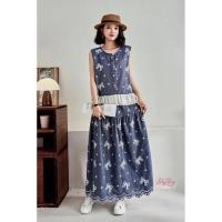 ราคา เซตเสื้อกระโปรงญี่ปุ่นงานนำเข้า ดีเทลงานผ้าฝ้ายผสมลินินปักโบว์ทั้งตัวแบบสวยสไตล์ญี่ปุ่น (44408330779)