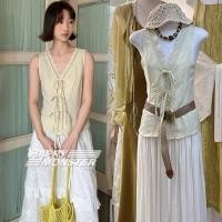 ราคา ? ? ? ? ? ? ? ? ? ? ? เสื้อแขนกุดคอวีดีเทลผูกด้านหน้าเย็บแต่งลูกไม้ฉลุงานสวยน่ารักมากทรงเสื้อเข้ารูปรุ่นนี้ห้ามพลาดกันน้าา (44300377453)