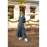 ราคา เดรสยีนส์แขนยาวกระเป๋า 4 ใบ ฝาปิดหนัง เข็มขัด (44107402729)