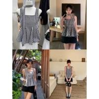 ราคา เสื้อสายเดี่ยวลายสก๊อต ช่วงปลายแต่งระบาย มีซิปข้าง มาพร้อมสายพันคอ งานสวยสไตล์เกาหลี งานนำเข้า (43802914741)