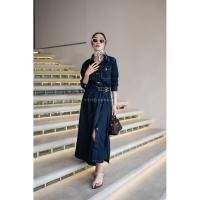 ราคา เดรสยีนส์แขนยาวกระเป๋าอกคู่เข็มขัดเอวผ่าข้าง (43563760680)