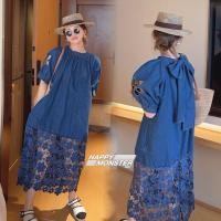 ราคา เดรสตัวยาวผ้ายีนส์เย็บต่อลูกไม้ฉลุช่วงกระโปรงดีเทลผูกช่วงคอด้านหลังมีกระเป๋า2ข้างงานสวยมาก (43409212044)